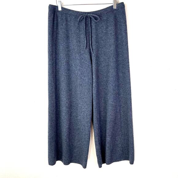 Nordstrom 100% Cashmere Wide Leg Pull On Drawstring Pants Cropped LARGE Gray - Picture 1 of 5